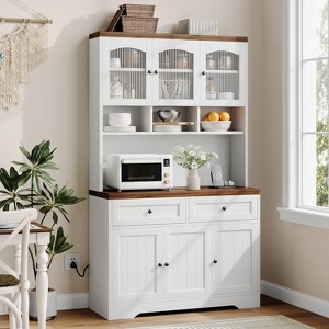 70.5in Tall Pantry Storage Cabinet with Charging Station, Microwave Stand & Drawers, Farmhouse Kitchen Hutch for Living Room Dining Room - 1 of 4