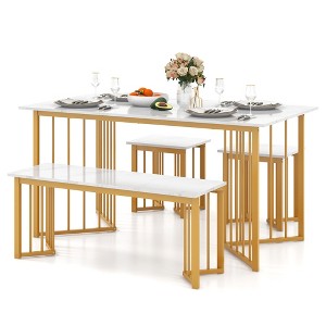 Tangkula 4PCS Dining Table Set Kitchen Table w/ Bench & 2 Stools Wing-shaped Metal Legs - 1 of 4