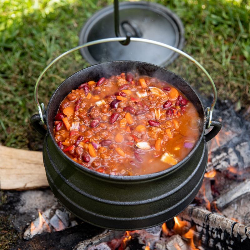 Bruntmor 8 Quarts Black Pre-Seasoned Cauldron Cast Iron Potjie Pot | 3 Legs for Even Heat Distribution | Premium Camping Cookware, 4 of 8