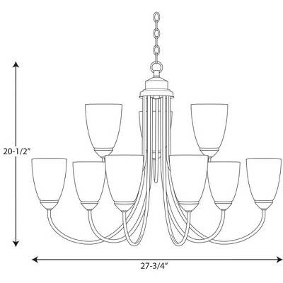 Antique Bronze 9-Light Two-Tier Chandelier with White Etched Glass Shades
