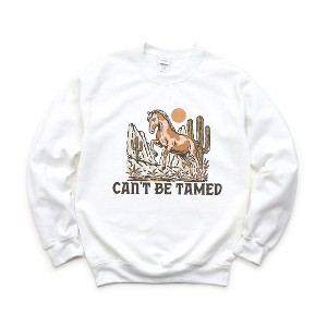 Simply Sage Market Women's Graphic Sweatshirt Can't Be Tamed Horse - 1 of 3