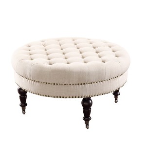 Isabelle Round Tufted Ottoman Natural - Linon Home Decor