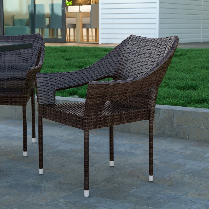 Emma and Oliver All-Weather Indoor/Outdoor Stacking Patio Dining Chairs with Steel Frame and Weather Resistant PE Rattan, 5 of 12