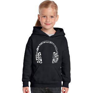 LA Pop Art Girl's Word Art Hooded Sweatshirt - Music Note Headphones - 1 of 4