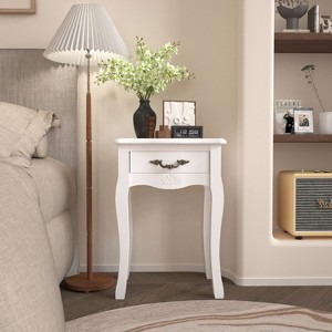 VYNXARIA Contemporary White Floor-Standing Storage Table with Drawer and Curved Legs - 1 of 4