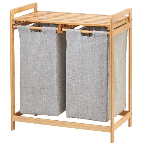 Mdesign Bamboo Freestanding Double Laundry Basket Hamper Organizer ...