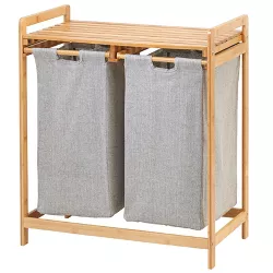 mDesign Bamboo Double Laundry Hamper, Large Capacity