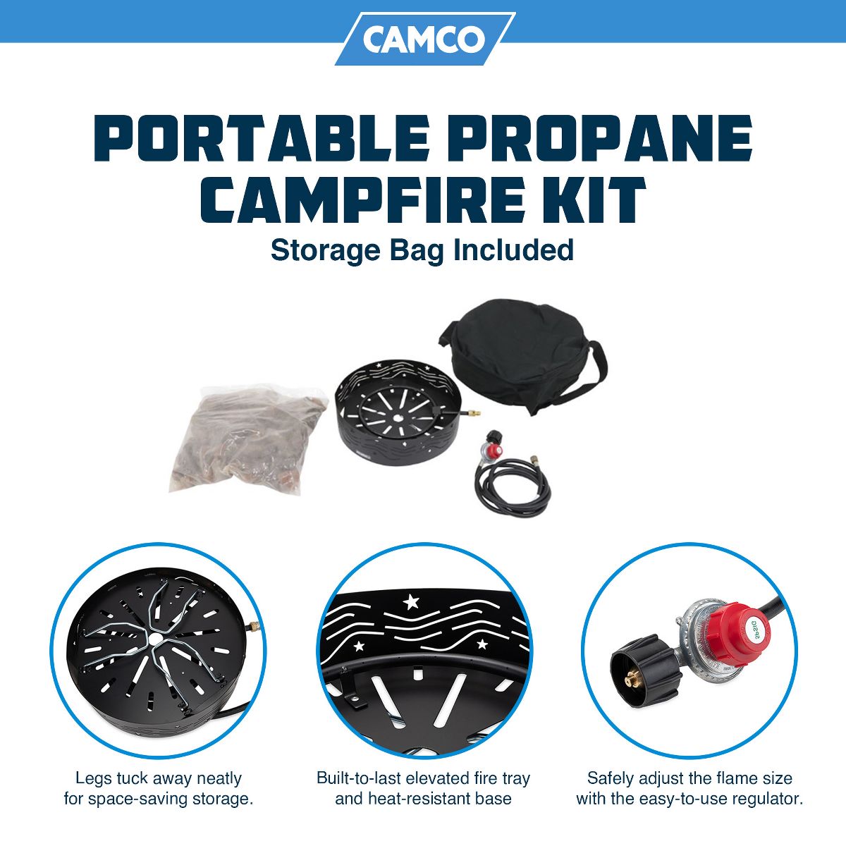 Camco Portable Campfire Outdoor Propane Heater Fire Pit with Lava Rocks, Black - thumbnail 3