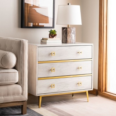 Katia White Wash and Gold 3-Drawer Transitional Chest
