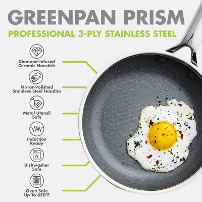 GreenPan Prism 2pc (10 and 12) Hybrid Stainless Steel and Ceramic Nonstick Fry Pan Set