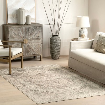 Gray Square Vintage Medallion Washable Area Rug