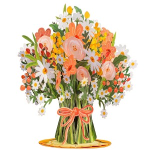 Paper Love 3D Flower Bouquet Pop Up Card, with Daisy Delight Forever Flowers Keepsake, For All Occasion or Just Because - Oversized 10" x 7" Cards - 1 of 4