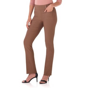 Rekucci Women's Pull-On Straight Leg Pants with Pockets & Tummy Control – Office Workwear Stretch Trousers - 1 of 4