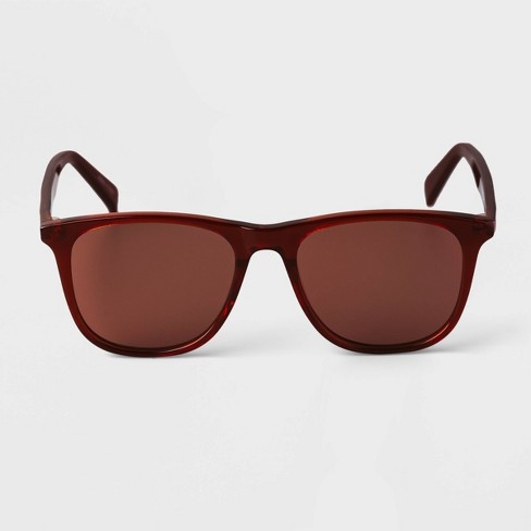 Oversized Square Frame Acetate Maroon Red Sunglasses