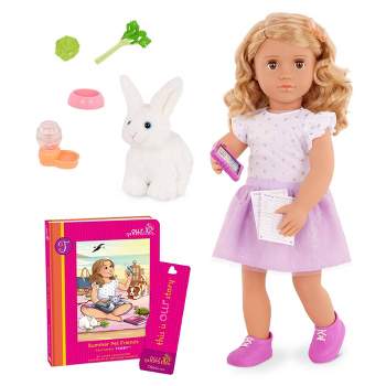 Our Generation Tabby Posable 18'' Doll with Pet Bunny Plush & Storybook Set