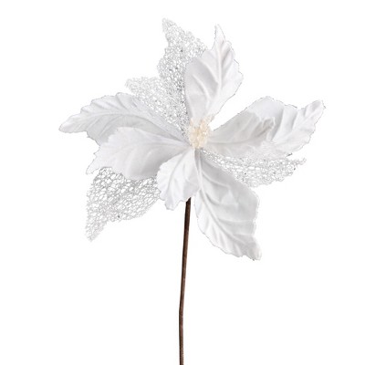 Vickerman 12" Velvet Poinsettia Mesh Aritificial Christmas Spray