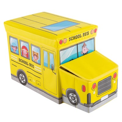 Collapsible Truck School Bus Toybox - Folding Storage Bin Playroom, Bedroom or Nursery Organizer Container for Dress Up, Stuffed Animals by Toy Time