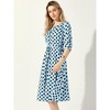 Allegra K Women's Polka Dots Print Ruched Sleeve Button Drawstring Waist Midi Dress - 3 of 4