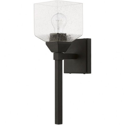 Aragon Black Steel Vanity Light with Seeded Glass Shade