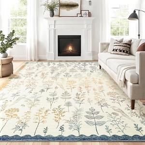 Modern Washable Area Rug for Living Room, Floral Area Rug with Non Slip Backing, Indoor Low Pile Carpet for Dorm Office Decor - 1 of 4