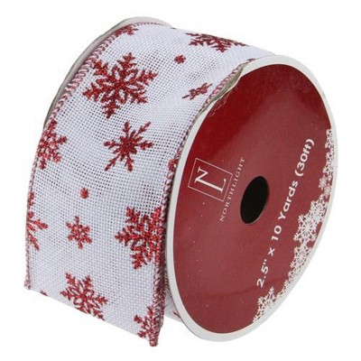 Northlight White and Red Snowflake Christmas Wired Craft Ribbon 2.5" x 10 Yards