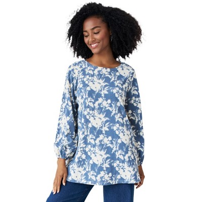 ellos Women's Plus Size Textured Knit Blouson Sleeve Tunic
