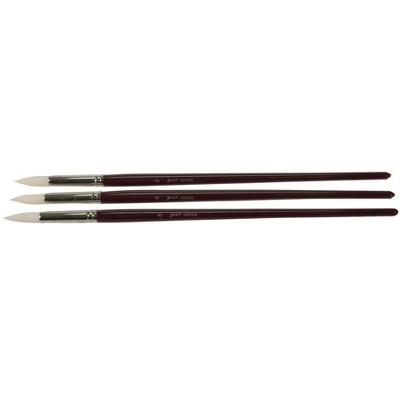 Sax Optimum White Synthetic Taklon Paint Brushes with Long Handles, Round Type, Size 8, Set of 3
