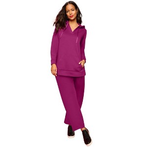 Roaman's Comfort+ Fleece V Neck Hooded Sweatshirt - 1 of 2