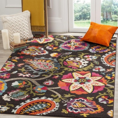 Brown and Multicolor Floral Synthetic Area Rug