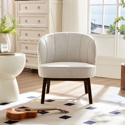 CAVINAS Modern Shell Accent Chair with Wood Legs and Thick Cushion, Lounge Armchair for Living Room, Bedroom