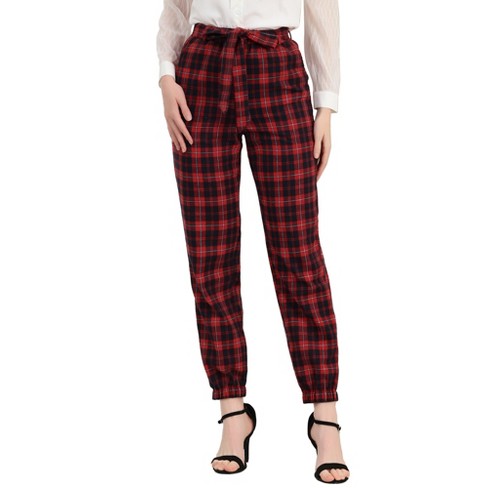 Allegra K Women's Elastic High Waist Leisure Plaid Pants With Pockets Red X- small : Target