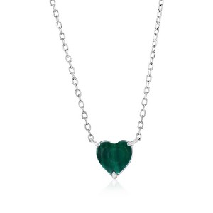 Bella Silver Sterling Silver, Heart Necklace - Malachite - Green - 16+2 Inch - 1 of 2