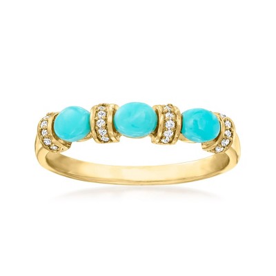 Ross-Simons Turquoise Ring With Diamond Accents in 10kt Yellow Gold