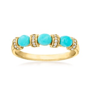 Ross-Simons Turquoise Ring With Diamond Accents in 10kt Yellow Gold - 1 of 4
