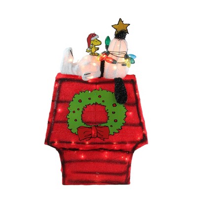 18" Red and White Lighted Snoopy on Dog House Christmas Decoration