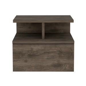 Gulches Nightstand - 1 Drawer Dark Walnut Finish, Wall-Mounted with 14"W Top Shelf, 11.6"H Particle Board Bedside Table (Brown) - 1 of 4