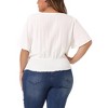 Agnes Orinda Women's Plus Size Smocked Waist V Neck Button Up Short Sleeve Shirred Blouses - 4 of 4