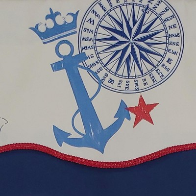Sea Crown Glory Off White and Navy Cotton Valance