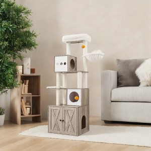 Modern 2-in-1 Cat Tree with Litter Box Enclosure - 72.8-Inch Tall Cat Tower, Cat Condo with Scratching Posts, Perch, Caves, Basket, Washable Cushions - 1 of 4