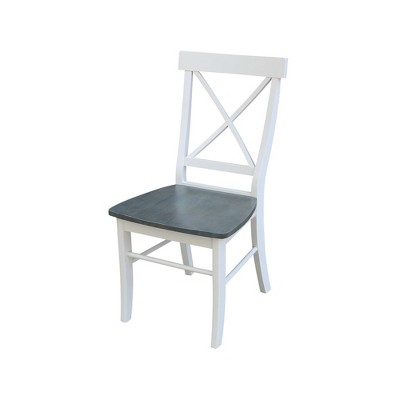 Set of 2 X Back Chairs with Solid Wood Seat White/Gray - International Concepts