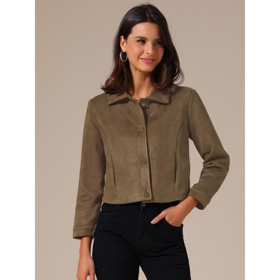 INSPIRE CHIC Women's Faux Suede Collared Vintage Long Sleeve Button Down Crop Jacket Small Brown 2 Packs Brown Medium — фото 3
