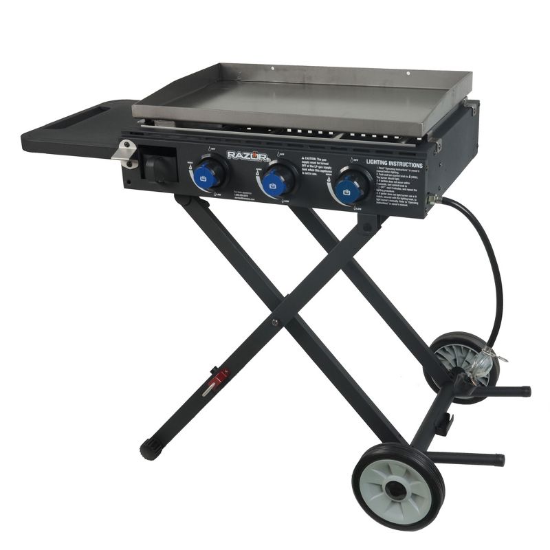 Razor Griddle Portable 3-Burner 30,000 BTU Gas Flattop Grill & Griddle Combo with 25" x 16" Cooking Surface Area, Foldable Cart & Side Shelf, Black, 1 of 8