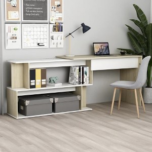 vidaXL Corner Desk White and Sonoma Oak 78.7 in.x19.7 in.x29.9 in. Engineered Wood - 1 of 4