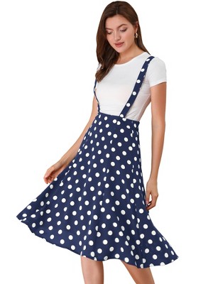 Allegra K Women's Vintage Polka Dots Midi Flowy Suspender Skirt Dark Blue  Small