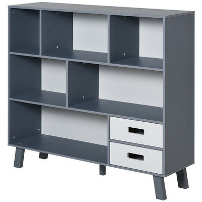 Gray and White MDF Kids Cube Storage Bookcase with Drawers