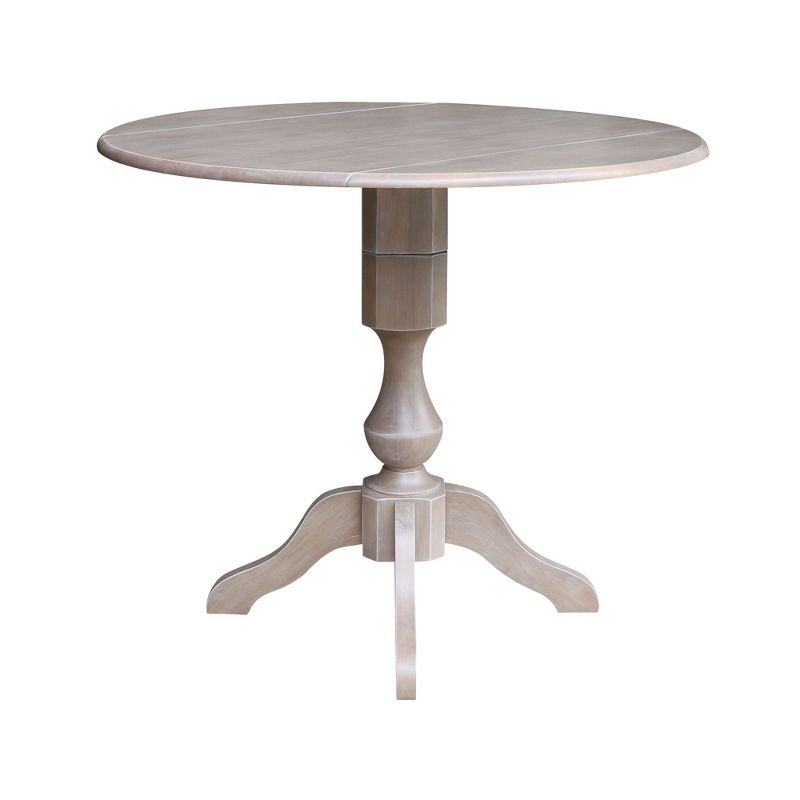 Kayden Round Dual Drop Leaf Pedestal Table Washed Gray Taupe - International Concepts, 3 of 10