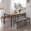 Oversart 3 Pieces Farmhouse Kitchen Table Set with Two Benches, Metal Frame and MDF Board - 3 of 4