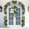 24" Christmas Wreath for Front Door, Prelit Christmas Wreath with Lights, Red Gold Ball Ornaments, Pine Cones &Bow for Fireplace Home Holiday Decor - 2 of 4