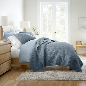 FIONECA Quilted Floral Microfiber Coverlet Set with Matching Shams All Season Machine Washable - 1 of 4