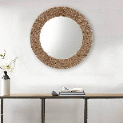 Coastal Charm Natural Jute Rope 26" Round Wall Mirror